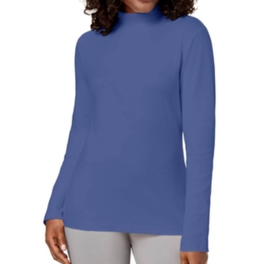 NEW Karen Scott Women's Mock Neck Long Sleeve Tee Blue